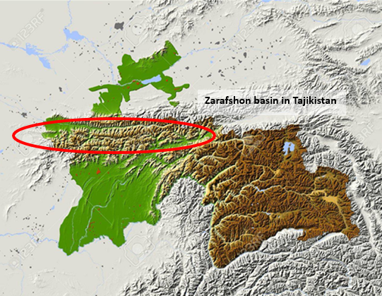 Location of the Zarafshon river basin of Tajikistan